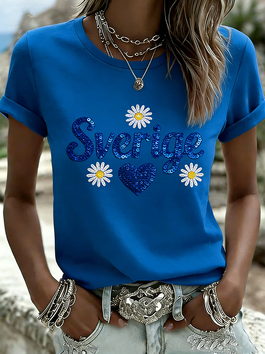Retro svensk konsttryck avslappnad t-shirt