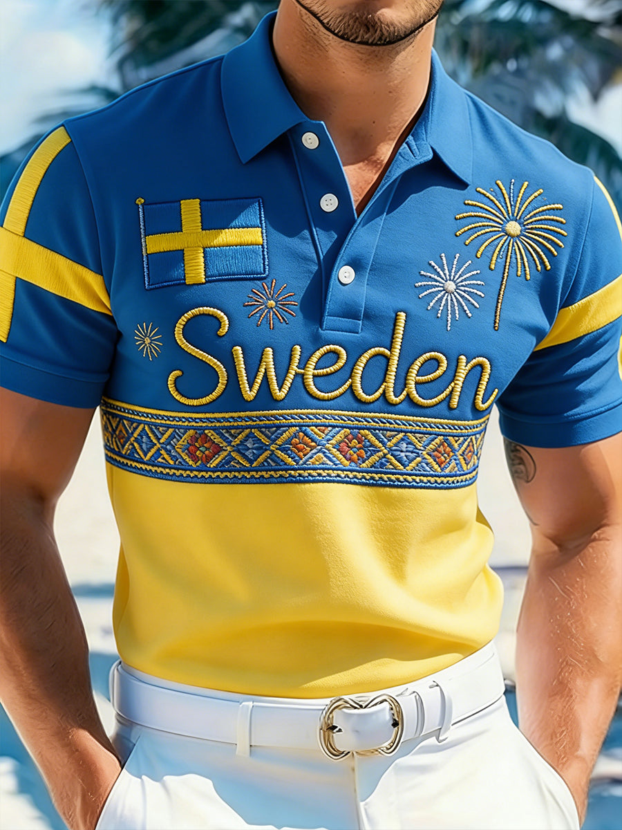 Mäns etniska stil färgblockade Print Casual Polo tröj