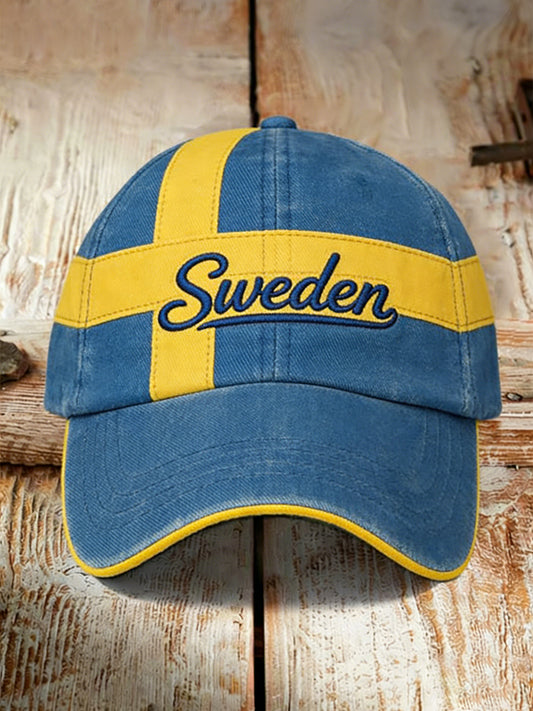 Beprydd hatt med färgblockerad print