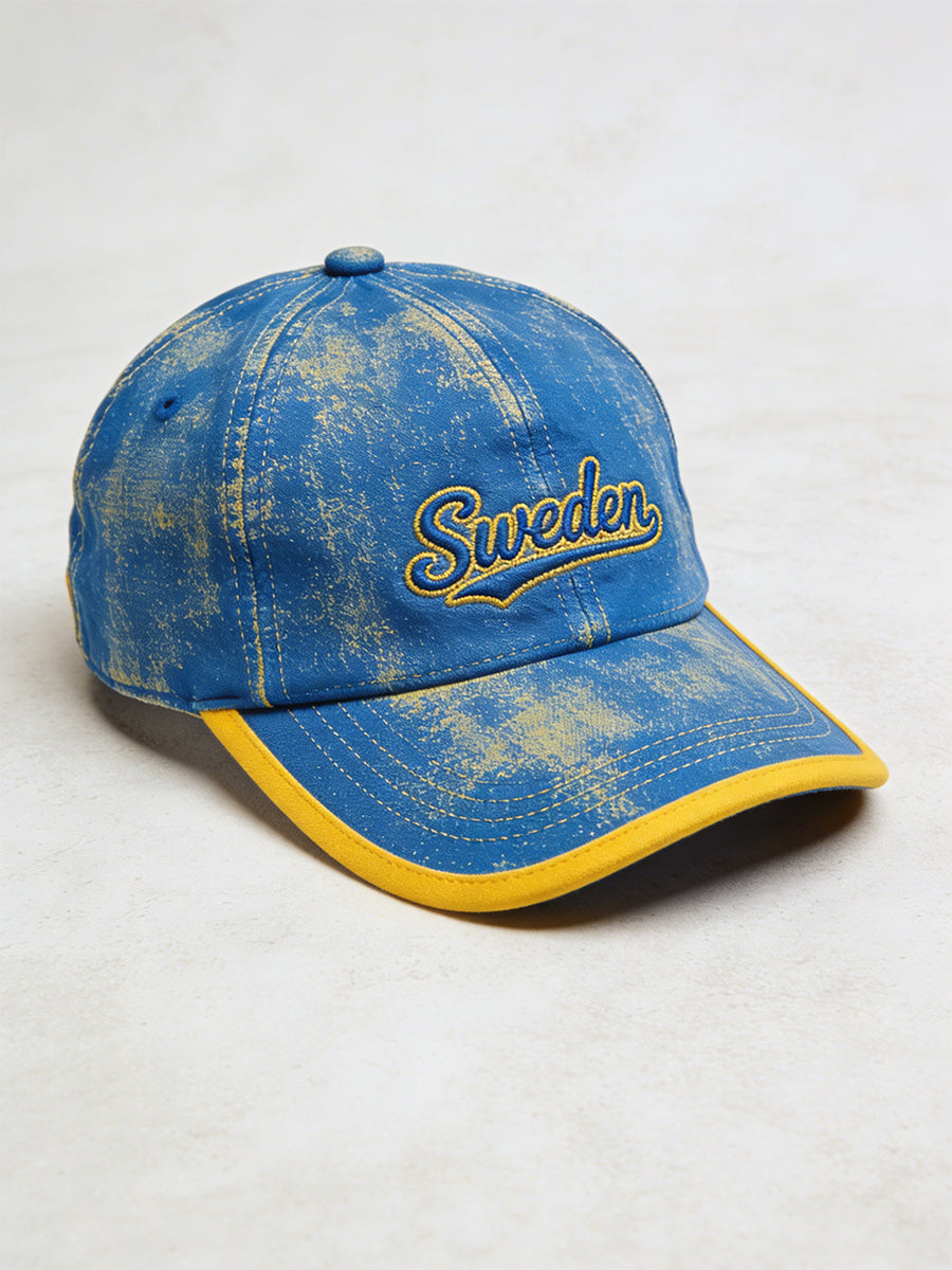 Beprydd hatt med färgblockerad print
