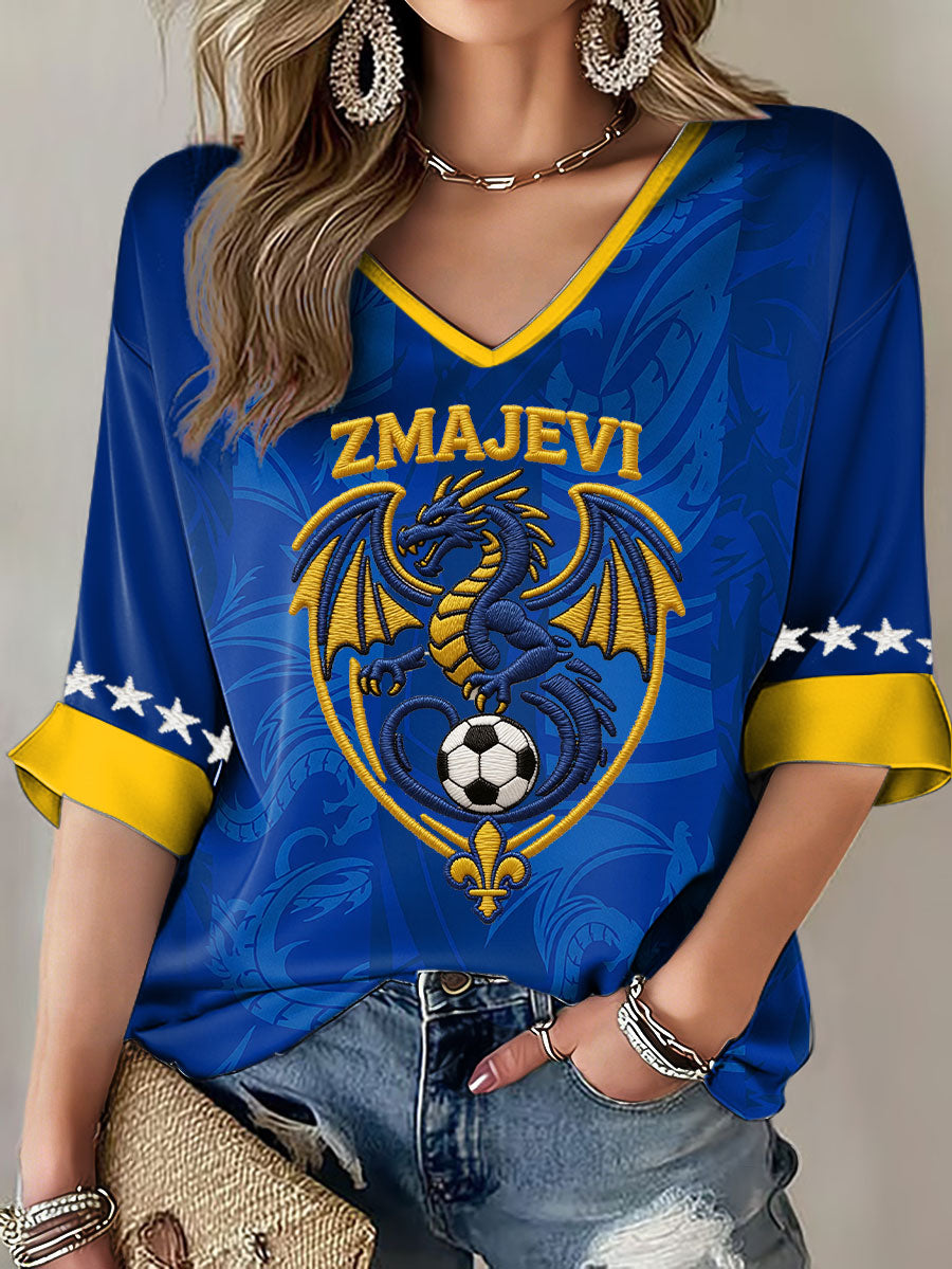 Kvinnors Bosnien ZMAJEVI fotboll älskare tryckt T-shirt