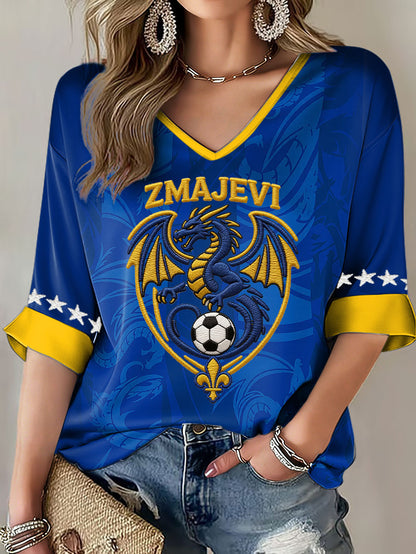 Kvinnors Bosnien ZMAJEVI fotboll älskare tryckt T-shirt