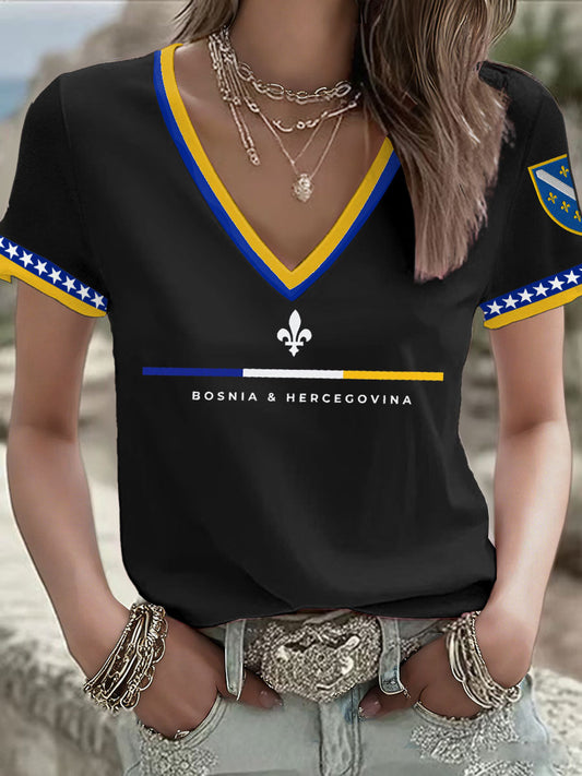 Kvinnors Bosnia Fotboll Lover ZMAJEVI Tryckt T-shirt