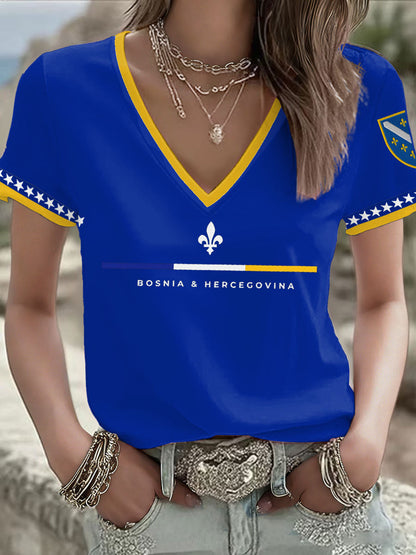 Kvinnors Bosnia Fotboll Lover ZMAJEVI Tryckt T-shirt