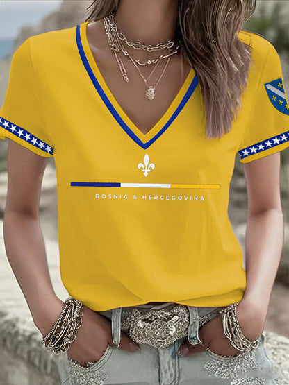 Kvinnors Bosnia Fotboll Lover ZMAJEVI Tryckt T-shirt