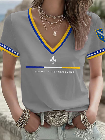 Kvinnors Bosnia Fotboll Lover ZMAJEVI Tryckt T-shirt