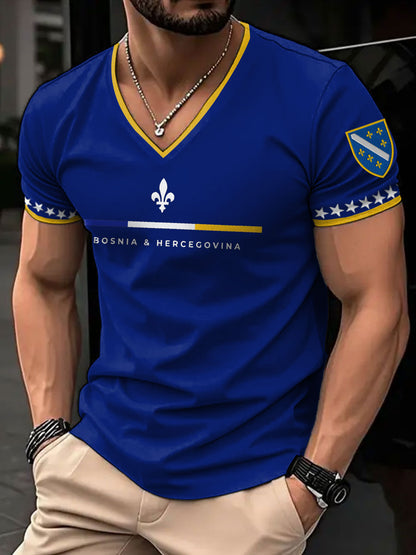 Mäns Bosnia fotboll älskare ZMAJEVI Tryck V-hals T-shirt