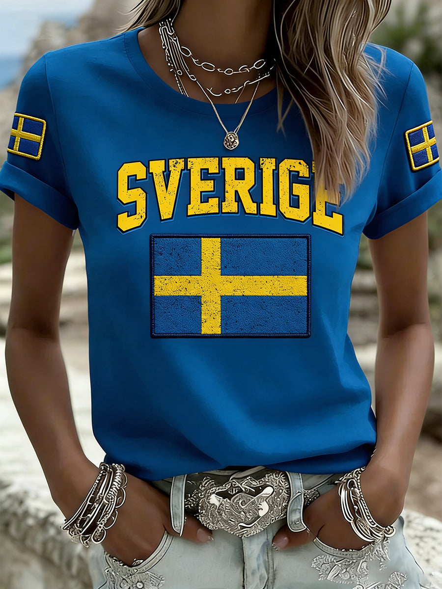 Damtröja med rund halsringning och etniskt inspirerat mönster