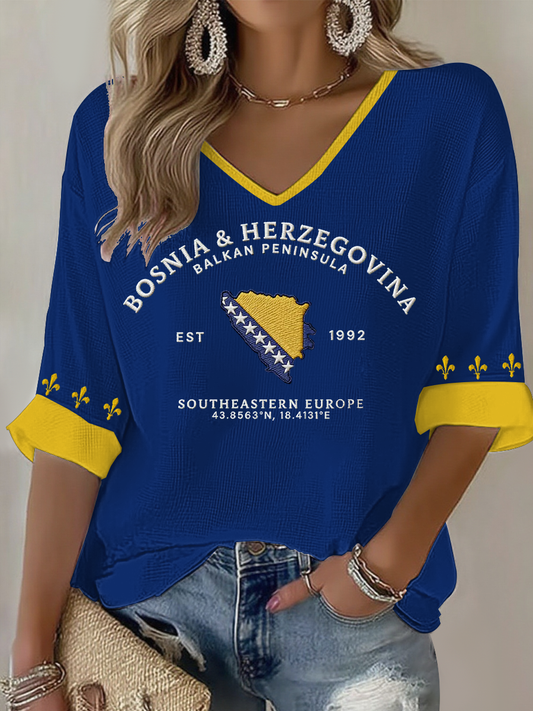 Kvinnors Bosnien ZMAJEVI fotboll Lover Printed Våffle T-shirt