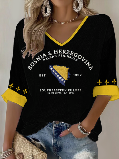 Kvinnors Bosnien ZMAJEVI fotboll Lover Printed Våffle T-shirt