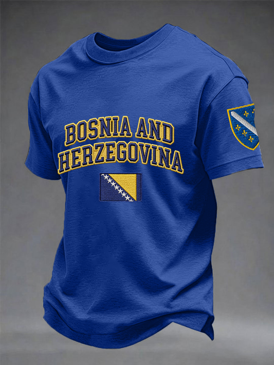 Herr T-shirt i bomullsimiterande material med korta ärmar och tryckt motiv: Bosnien ZMAJEVI – för fotbollsälskare