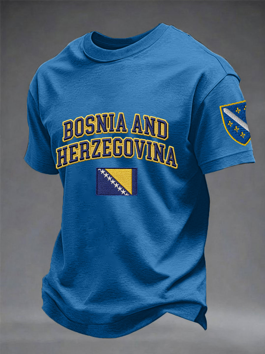 Herr T-shirt i bomullsimiterande material med korta ärmar och tryckt motiv: Bosnien ZMAJEVI – för fotbollsälskare