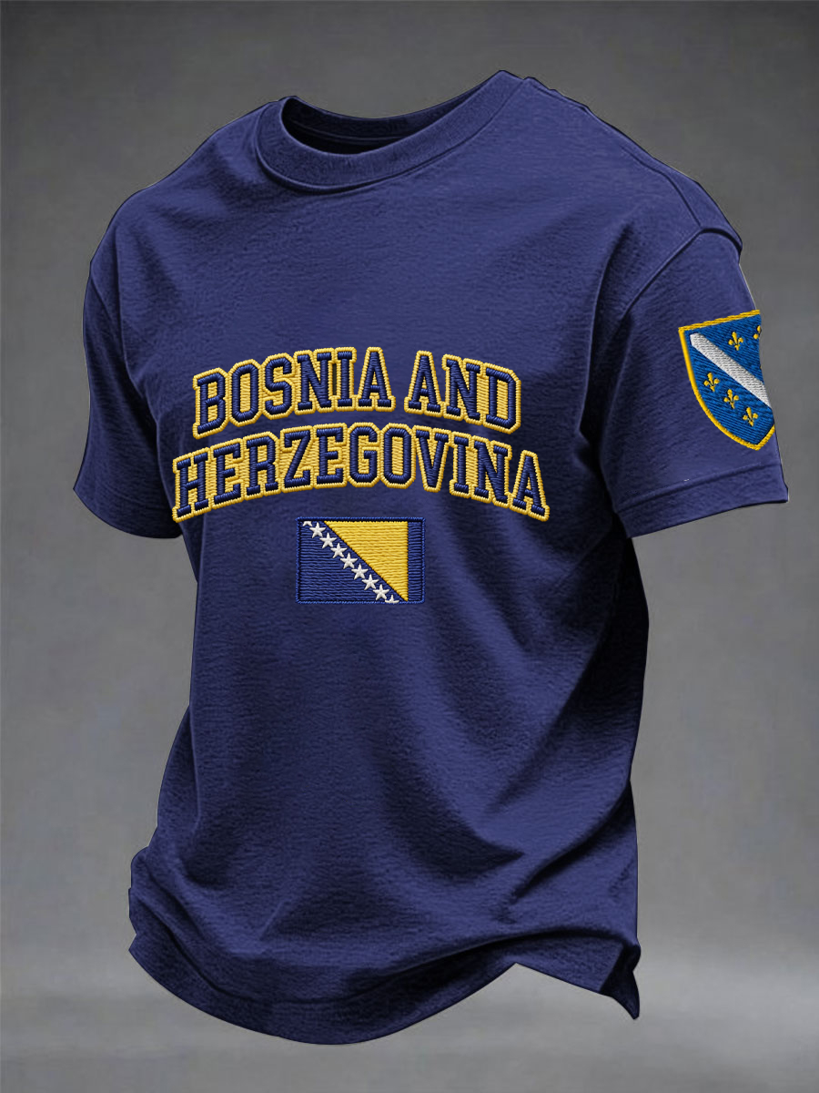 Herr T-shirt i bomullsimiterande material med korta ärmar och tryckt motiv: Bosnien ZMAJEVI – för fotbollsälskare