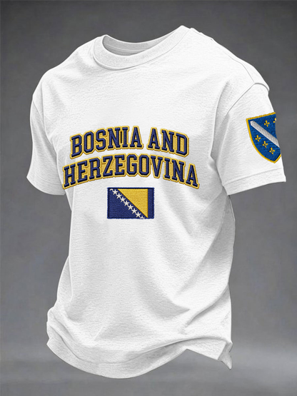 Herr T-shirt i bomullsimiterande material med korta ärmar och tryckt motiv: Bosnien ZMAJEVI – för fotbollsälskare