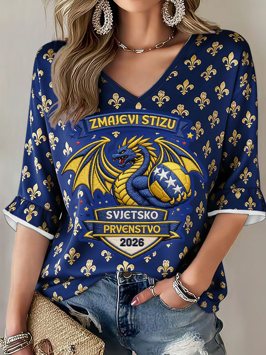 Damer Bosnien Fotboll Älskare ZMAJEVI Tryckt T-shirt