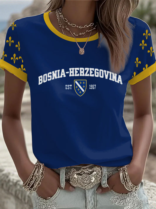 Kvinnors Bosnia ZMAJEVI Fotboll Lover Tryckt kortärmad T-shirt