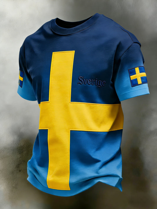 Retro viking svensk flagg merke avslappet kortermet t-skjorte
