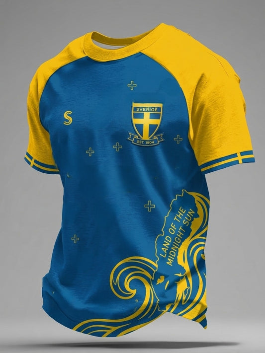 Retro viking svensk flagg merke avslappet kortermet t-skjorte