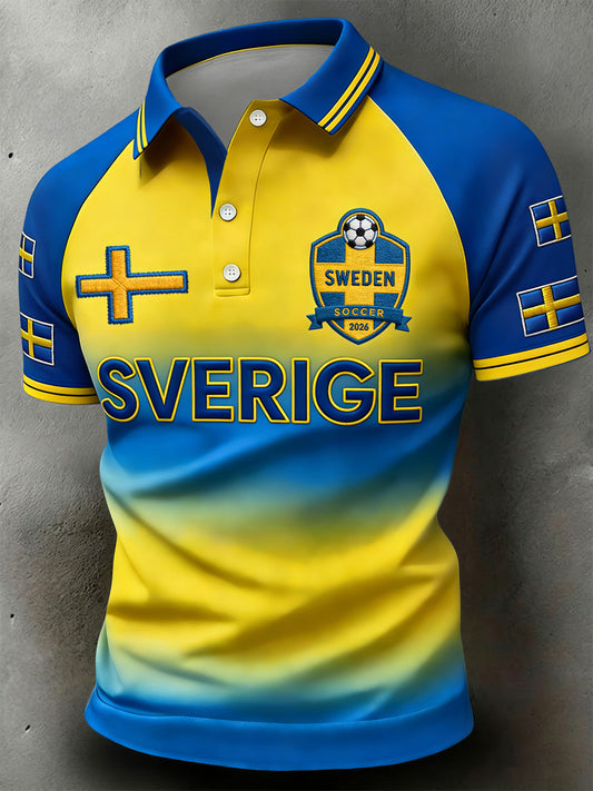 Retro svensk 2026 fotballinspirert lappeteknikk-luftig pologenser