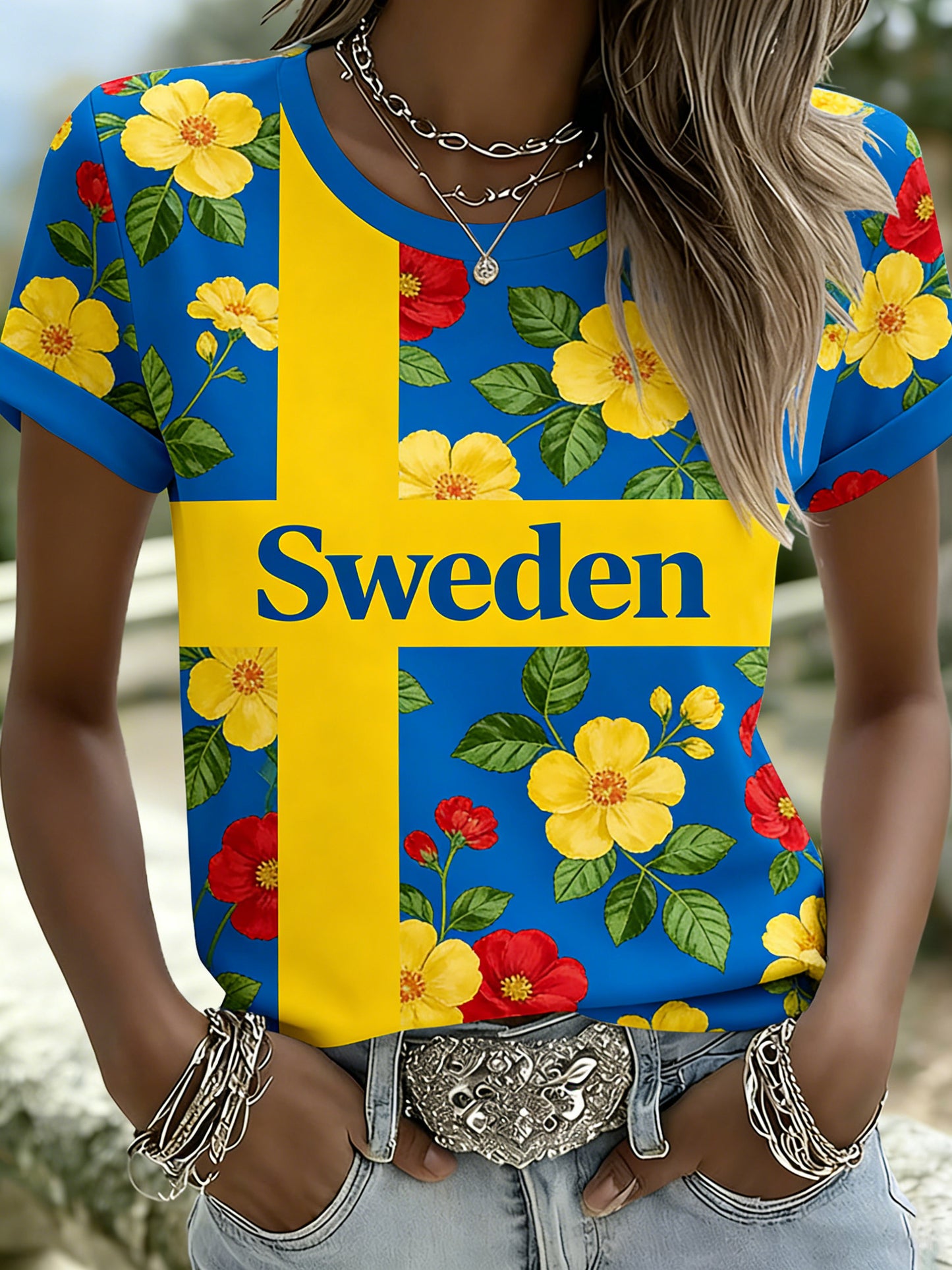 Kvinnors svensk fotbollsfläktkonst Skriv ut Short-Shirt