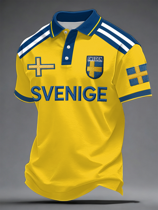 Herrepolo med trykt motiv for svenske fotballfans