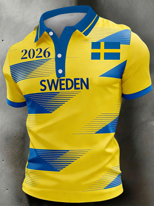Herrepolo med trykt motiv for svenske fotballfans