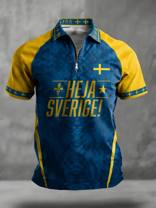 Retro viking svensk fotballflagg-emblem uformell kortermet pikétrøye