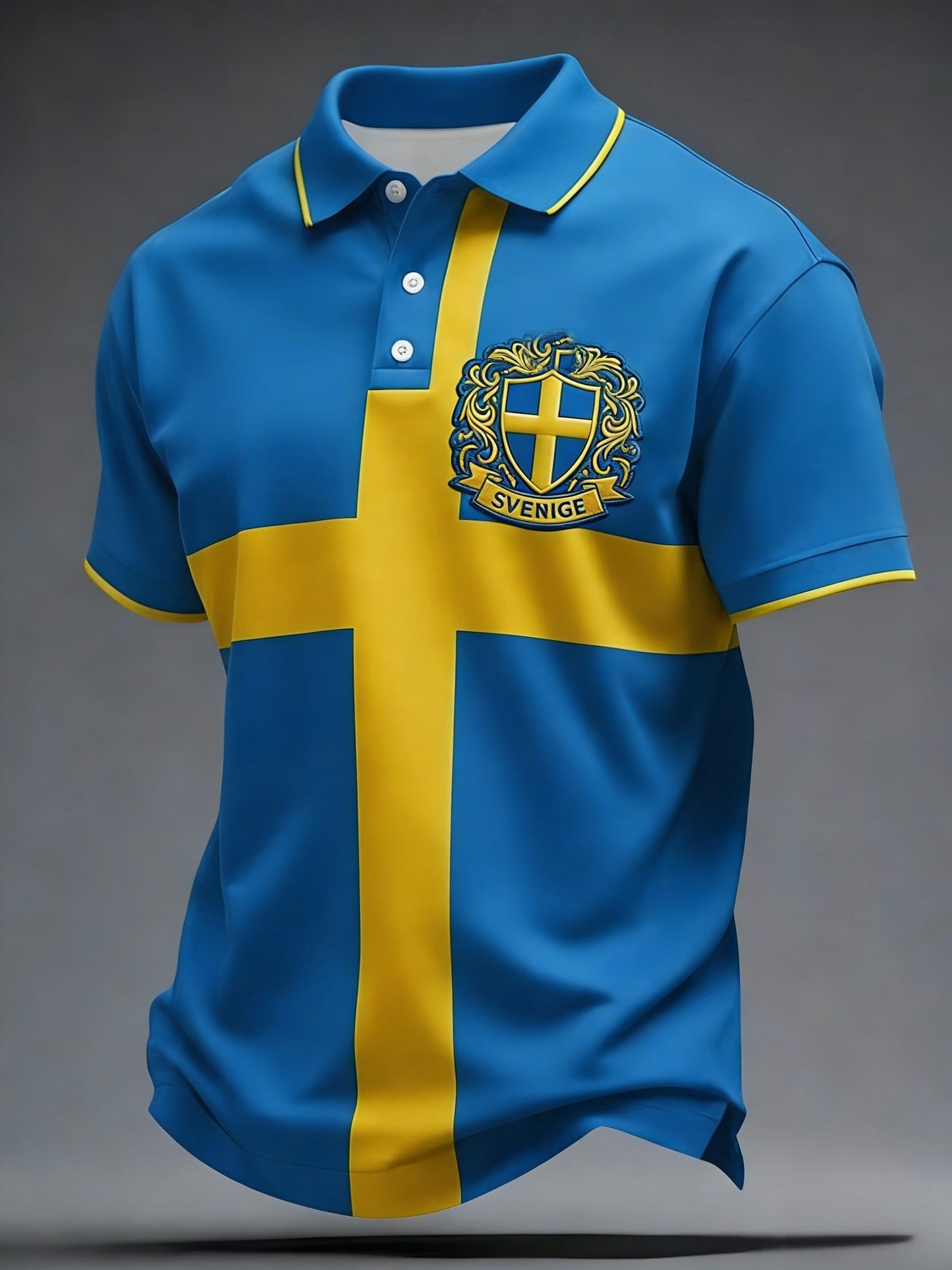 Retro viking svensk fotbollsflagga emblem avslappnad pikétröja med korta ärmarna
