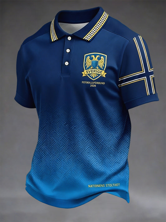 Retro Swedish 2026 Fotbollsminne Geometrisk Casual Polo Skjorta