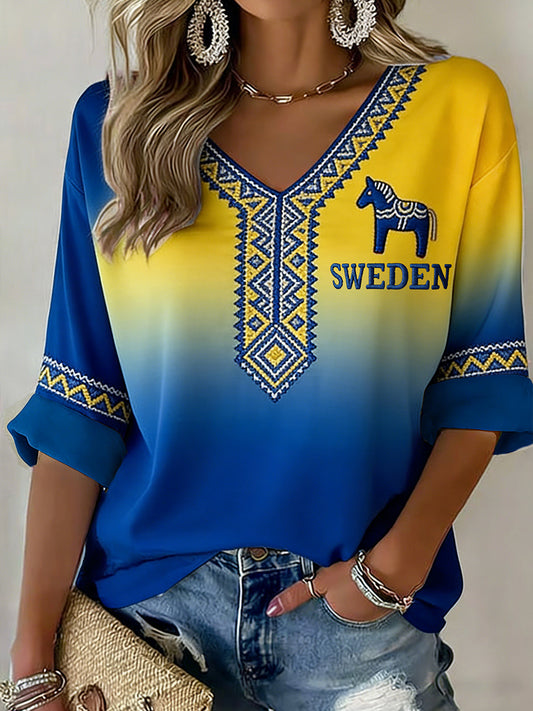 Retro svensk kunstinspirert trykt uformell topp