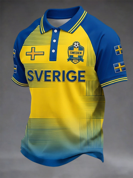 Retro Svensk 2026 Fotball Patchwork Uformell Poloskjorte