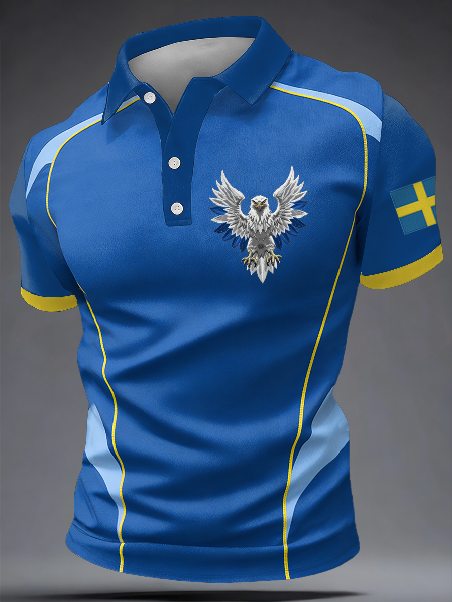 Manspolo med broderad svensk örn- design