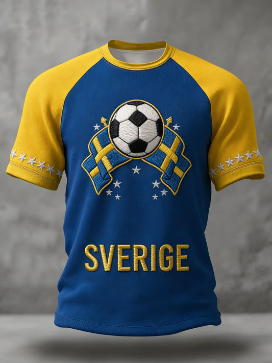 Retro Viking svensk fotballflagg emblem ledig kortermet t-skjorte