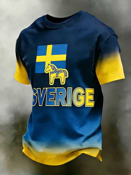 Retro viking svensk flaggmerke uformell sporty kortermet t-skjorte