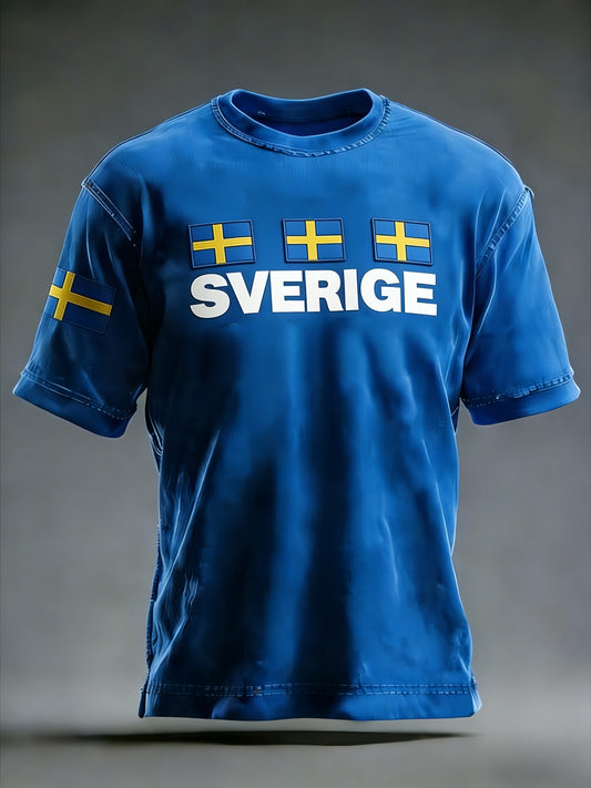 Retro viking svensk flaggmerke uformell sporty kortermet t-skjorte