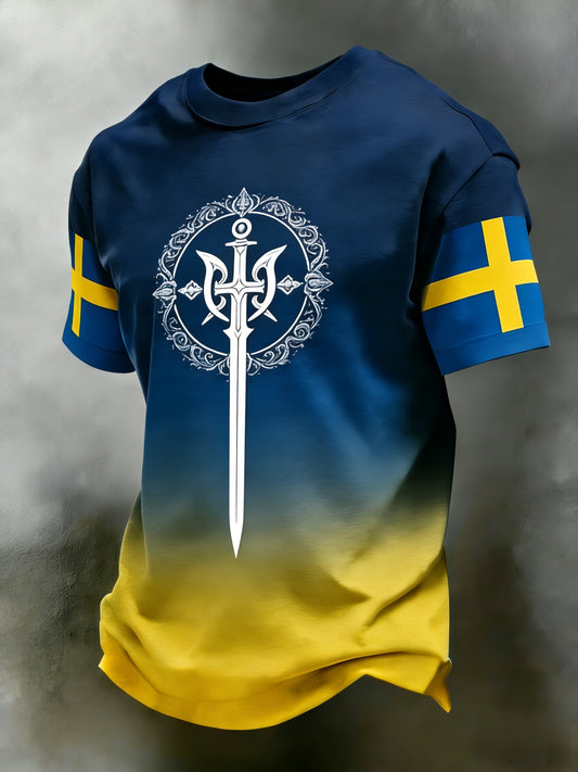 Retro viking svensk flaggmerke uformell sporty kortermet t-skjorte
