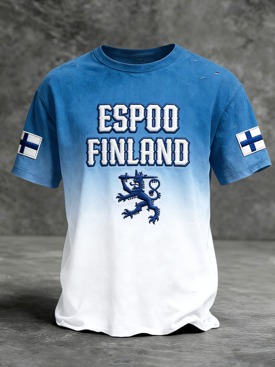 Mäns finska Flag Gradient Skriv ut Casual T-shirt