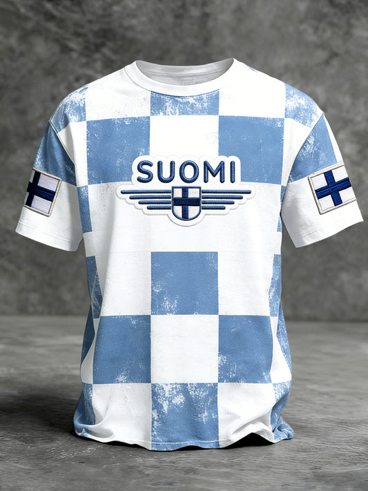 Finsk Suomi Check Print Casual T-skjorte