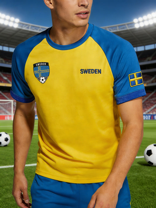 Raglan-T-skjorte for menn med fargeblokkering og fotballtema