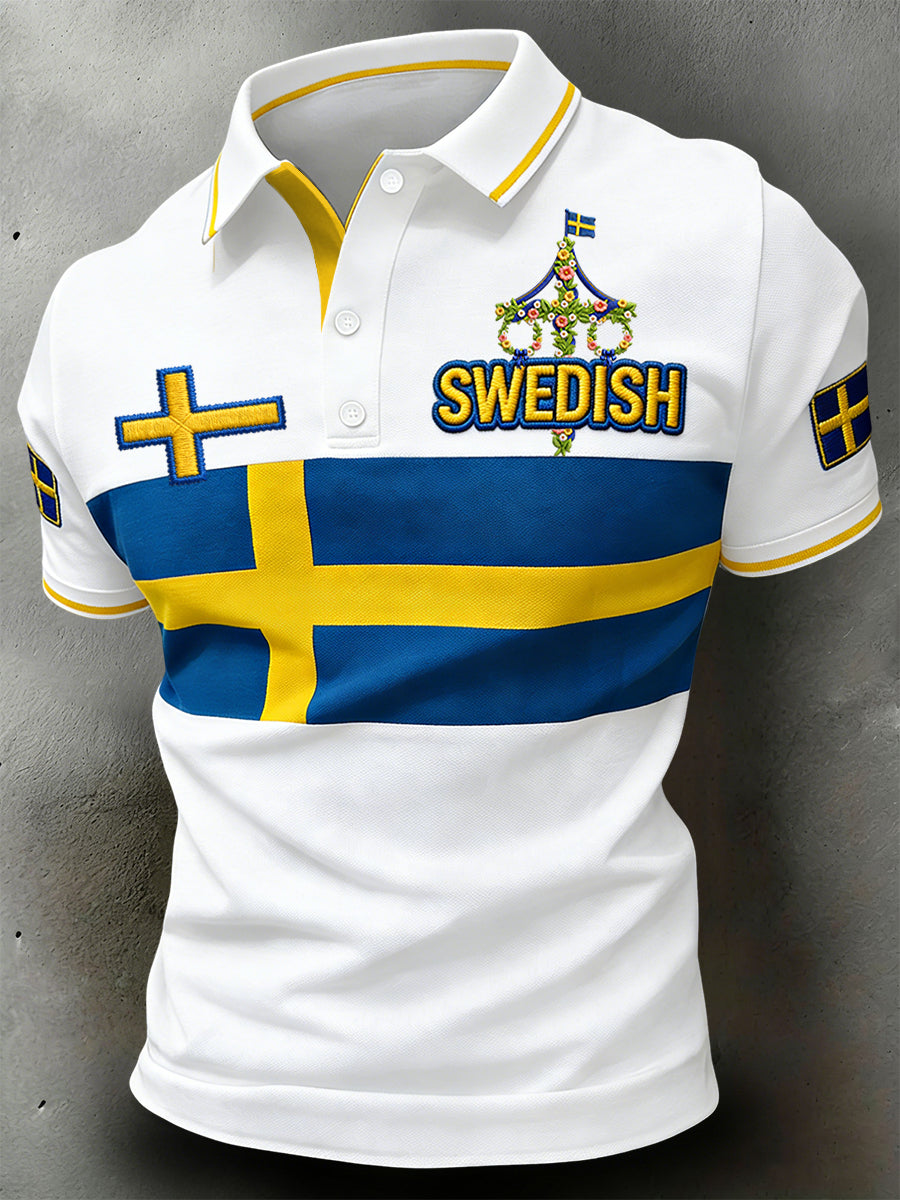Retro Swedish Midsommar Patchwork Casual Polo Shirt