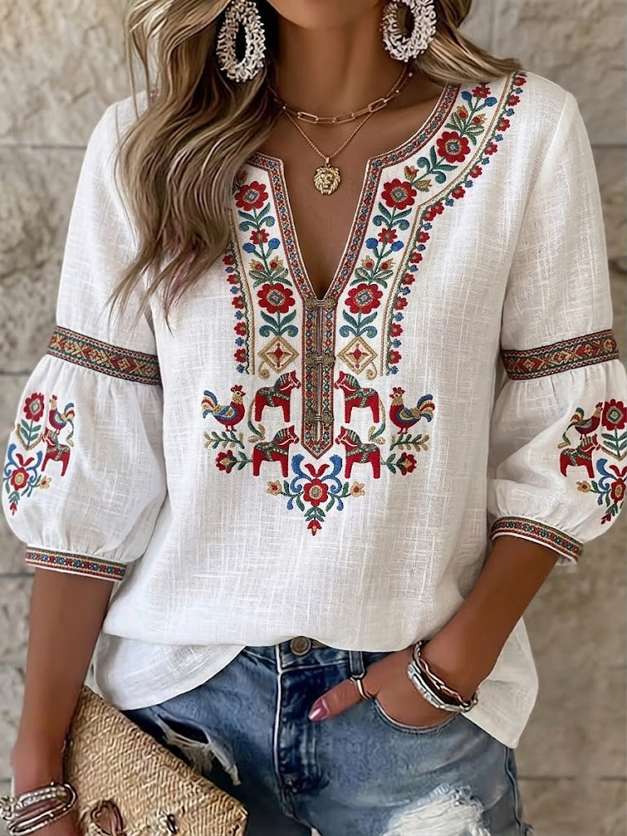 Kvinnors Vintage-stil svensk midsommar-Inspirerad bomull-Line blus