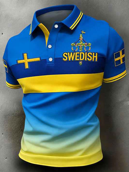 Retro Svenska midsommarrändigt Casual Polo tröj