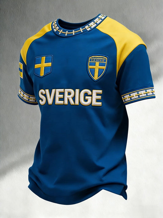 Retro svensk fotballflaggmerke avslappet kortermet t-skjorte