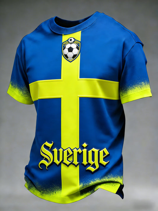 Retro svensk fotballflaggmerke avslappet kortermet t-skjorte