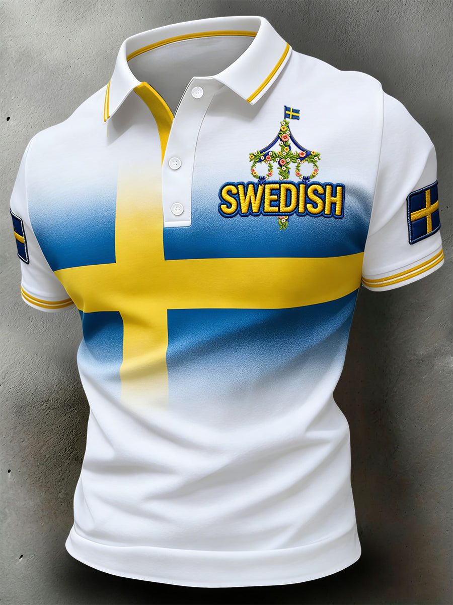 Retro Svenska Midsommar Gradient Casual Polo Shirt