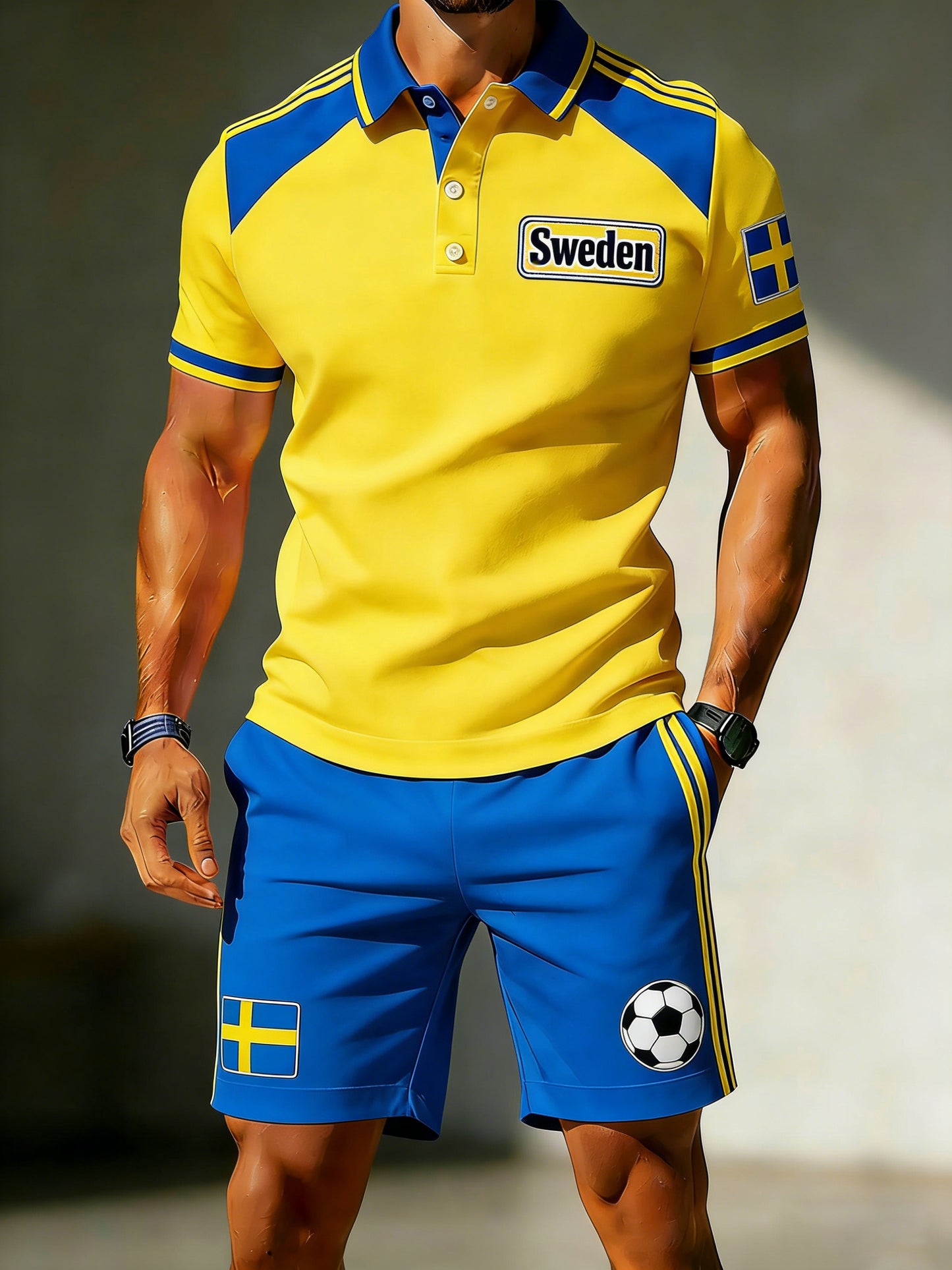 Mäns svensk fotbollsfan Polo Set med konstnärlig trykt