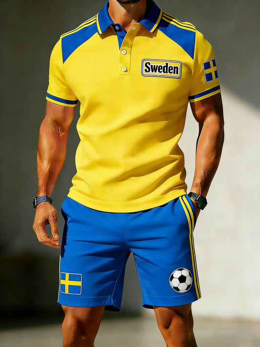 Polo-sett for herrefotballfans med kunstnerisk trykk