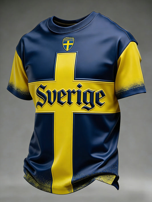 Retro svensk fotballflaggmerke avslappet kortermet t-skjorte