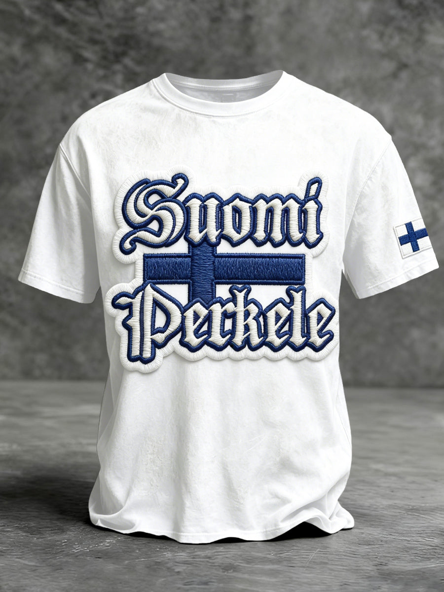 Vit finsk "Suomi" minimalistisk tryck avslappnad T-shirt
