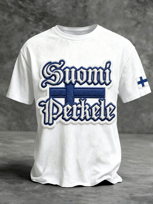 Vit finsk "Suomi" minimalistisk tryck avslappnad T-shirt